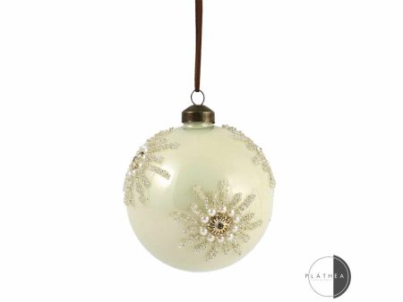 Sfera in vetro avorio con decorazioni floreali d.10cm Discount